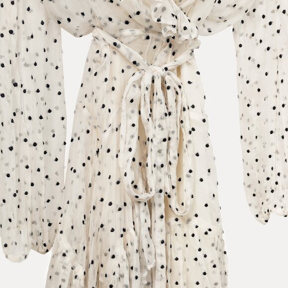 Zimmermann Adorn White Polka-Dot Silk Ruffle Wrap Dress - Picture 6 of 10